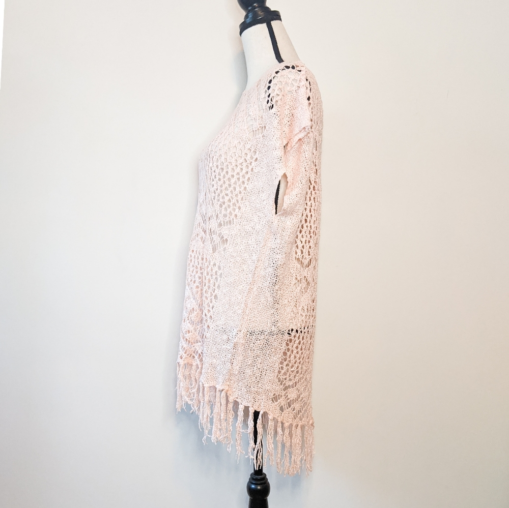 💥3 for $30💥 NWT Oddi Peach Crochet Top with Fringe - Picture 3 of 6